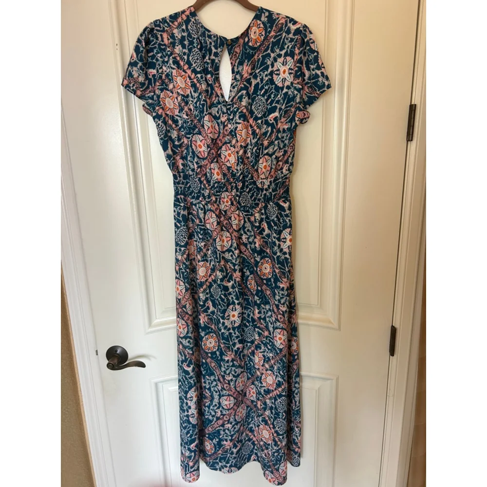 Women's INC International Concepts Teal Pink Floral Midi Dress Size 10 - Picture 5 of 6